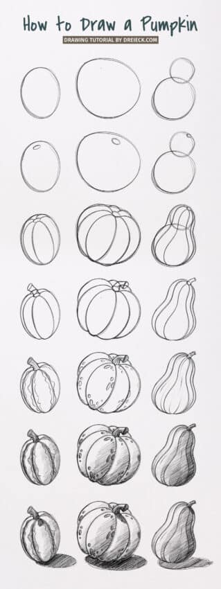 Drawing pumpkins full step by step