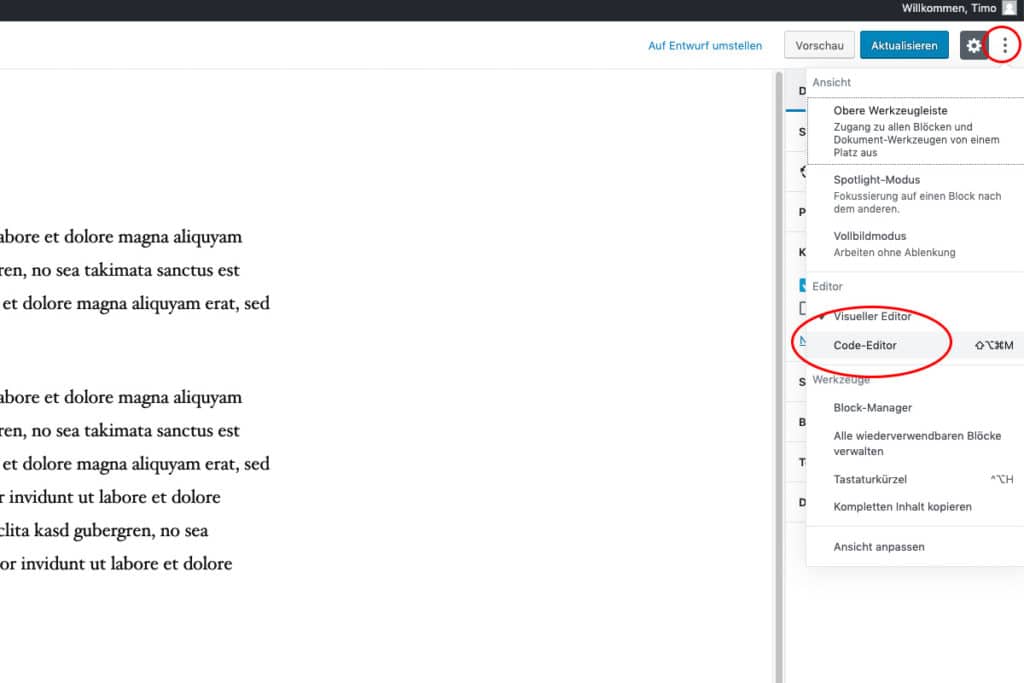 Wordpress Code Editor aktivieren