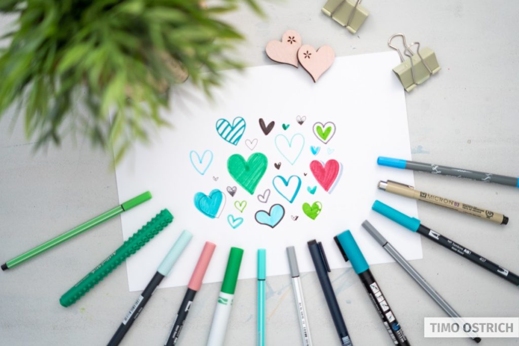 Painting hearts with different pens