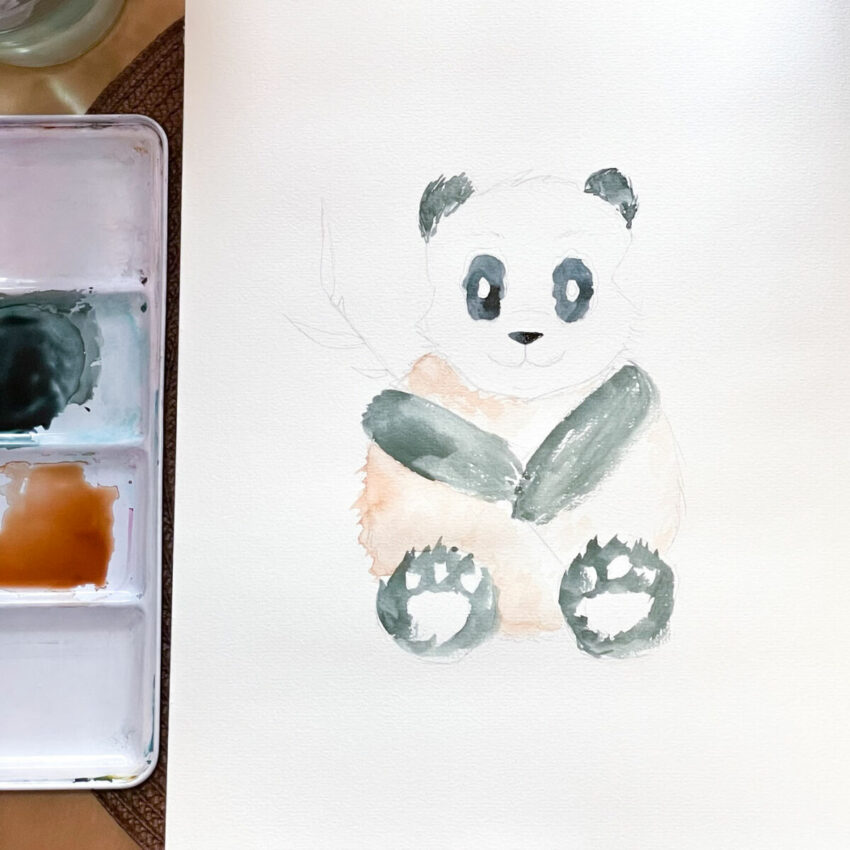 Leichte Farbe für die erste Ebene des Panda malen