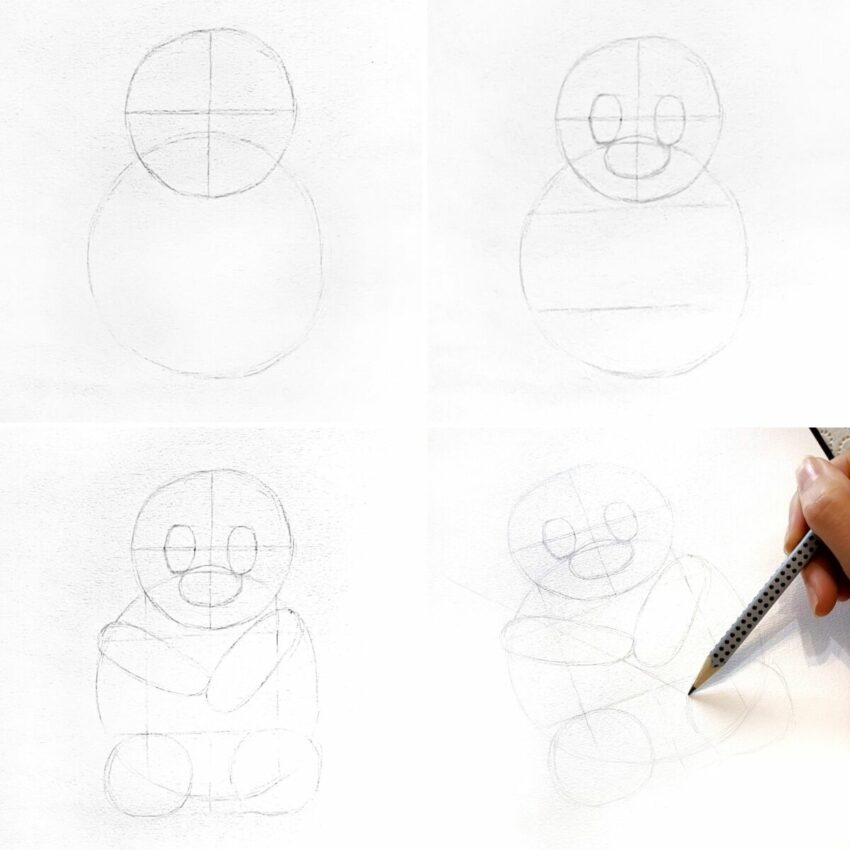 Bleistiftskizze - mit einfachen Formen einen Panda zeichnen