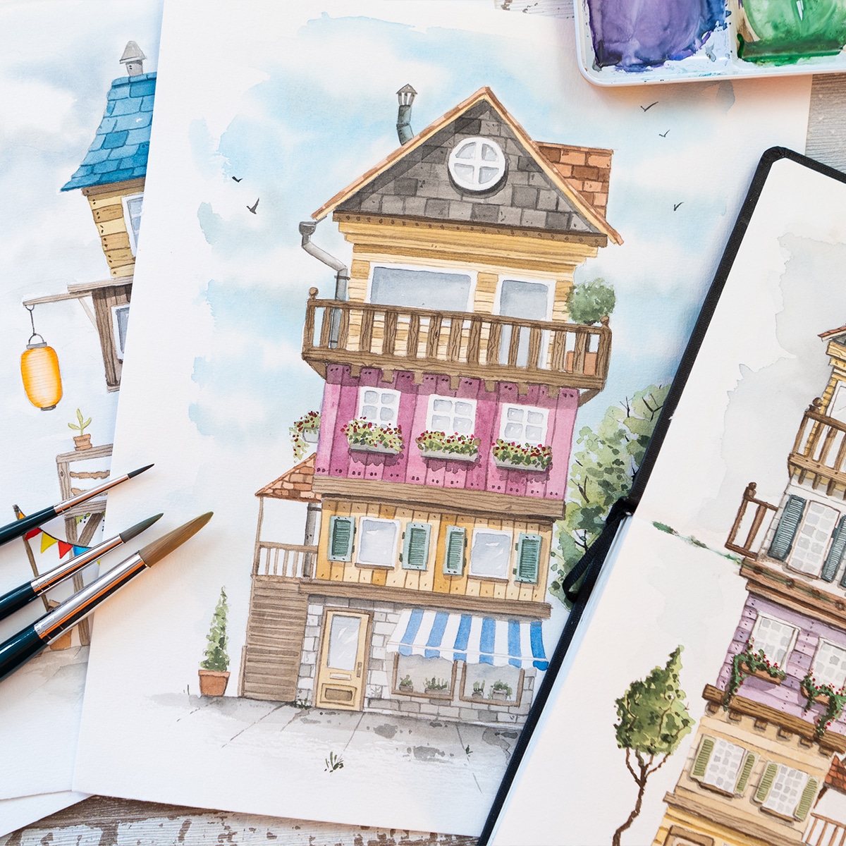 Aquarell-Haeuschen
